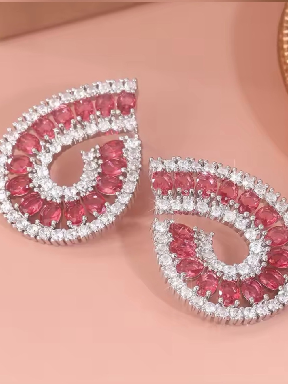 Elegant Pink Teardrop Crystal Earrings - Women Jewelry
